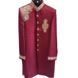 Self Embossed Jamawar Sherwani for Groom