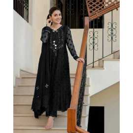 New Stylish Unstitched Suit For Women In Black Color