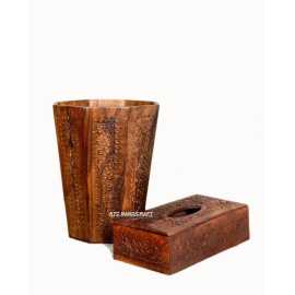 wooden dustbin & tissue box