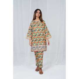 Embroidered Shirt and Sleeves Keyhole Neck Camouflage Print 2-Piece Stitched Suit - Multicolor