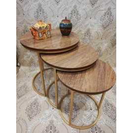 Set Of 3 Nesting Tables With Glossy MDF Top - Brown