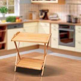 Wooden folding serving table with double storage