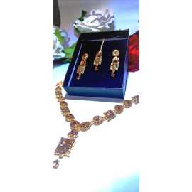 Golden Imitation Pearl Necklace With Earring Jewellery Set