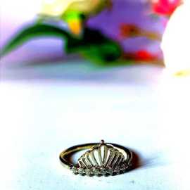 18K Rhodium Plated Crown Zirconia Studded Ring.