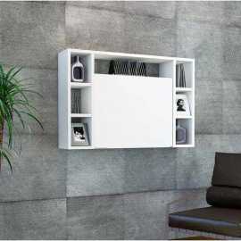 White folding wall mounted Study desk with Storage shelves