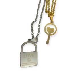 Stylish Lock And Key Locket With Double Chain