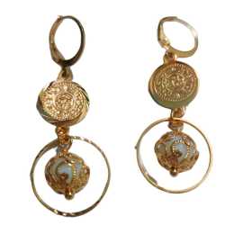 Golden Hoop Earing With Colourful Globe