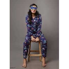 Purple Flourance Printed Design Night Suit For Ladies