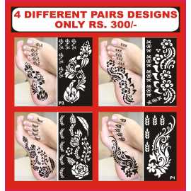 4 Different Pairs Tattoo Mehandi Stencil Stickers