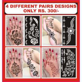 4 Different Pairs Print Tattoo Mehandi Stencil Stickers