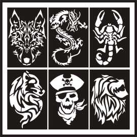 6 Different Big Size Tattoo Stencil Stickers