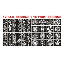 16 Tikki & 12 Bail Combo Deal Bridal Stencils Sticker for Girls - 1 Set