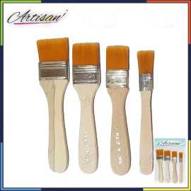 Artisan Pack of 4 Nylon Hair Wide & Thin Gesso Paint Brush Set