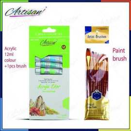 Combo Pack of 2 - 12 Pcs Acrylic Paint Tube Set & 10 Pcs Brush Set