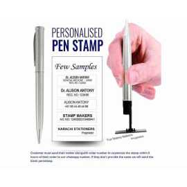 Pen stamp with pre-inking rubber