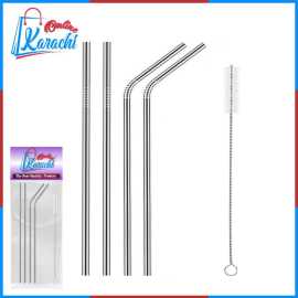 Online Karachi Pack Of 5 - 4 Bent Stainless Steel Reusable Drinking Straws