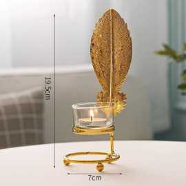 Metal Candlestick Holder Gold Leaves