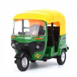 Plastic Pull Back Auto Rickshaw Toy with Sound & Flashing Light