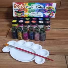 Pack of 12 OFA Poster Colors- Multi + 12 glitter +1 Brush+1Tray