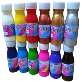 Pack of 12 Bottle Acrylic Color Paints 30 ml
