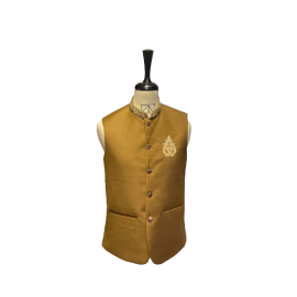 Azlan Shahzad Motive Embroidery Camel Brown Waist Coat For Men