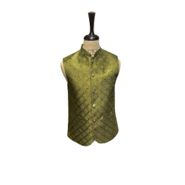 Azlan Shahzad Sequence Waist Coat For Men - Mehndi Green