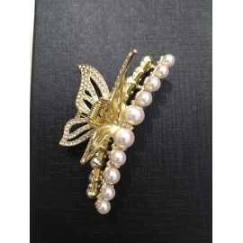 Golden Butterfly Pearl Shark Hair Clip - 1 Piece