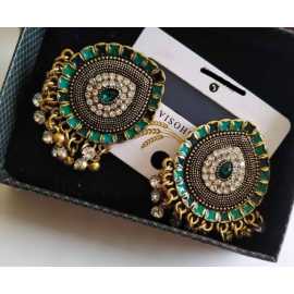 Green Color Metal Earings For Women - 1 Pair