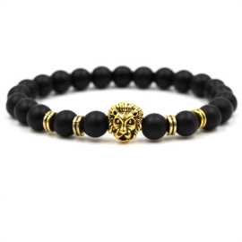 Golden Lion Bracelet with Black Beads