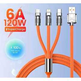 3 in 1 (120W) Type C Micro USB iOS Data Cable Fast Charging
