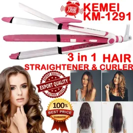 Kemei KM 1291 Ceramic 3 in 1 Electric Hair Straightener Curler Styler
