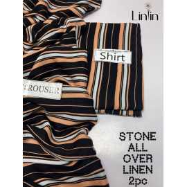 Stone Linen 2 Piece Unstitched Printed  Suit For Women's