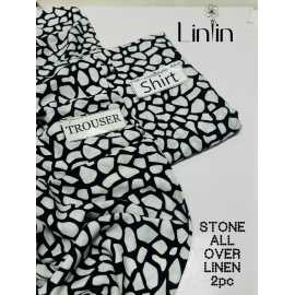 Stone Linen 2 Piece Unstitched Printed  Suit For Women's - White