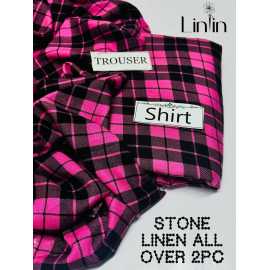 Stone Linen 2 Piece Unstitched Printed  Suit For Women's - Pink