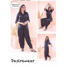 Girls Wear New Stylish 2-Pieces Half Sleeves Nightwear - Black