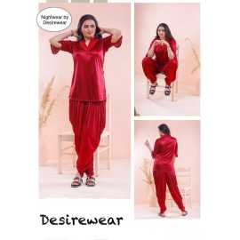 Girls Wear New Stylish 2-Pieces Half Sleeves Nightwear - Mehroon