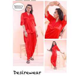 Girls Wear New Stylish 2-Pieces Half Sleeves Nightwear - Red