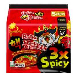 Samyang 3x Hot Spicy Chicken Stir-Fry Ramen Noodles 140g - 5-Piece