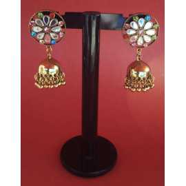 Ornaments Collection New In Trend Golden Crystals Drop Jhumay Design Earrings
