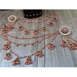 New Ornaments Collection New In Trend Bahubali Golden Antique White Pearls Sahara Design Earrings