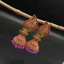 Maroon Cooper Drop Jhumki Bohemian Design Jhumki Earrings New Collection For Women
