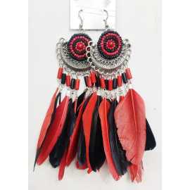Bohemian Design Drop Earrings For Women New Collection - Red & Black Color
