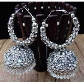 Ornaments Collection New In Trend Silver Daimontic Crystals Kundan Work Design Earrings