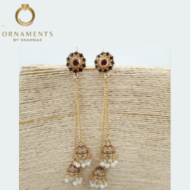 Golden Color Antique Design White Pearl Fancy Trendy Design Earrings For Women