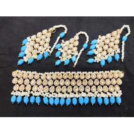 Traditional Necklace with Earrings for Women - Sky Blue