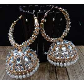 Ornaments Collection New In Trend Kundan Hande made crystals Jhumka Design Earrings