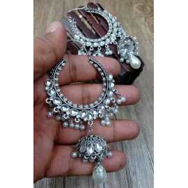 Ornaments Collection New In Trend Fancy Silver Color Antique White Pearls Design Earring