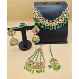 Indian Style Traditional Jewelery Set For Women By Ornaments - Green Color