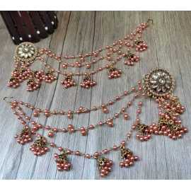 Ornaments Collection New In Trend Bahubali Golden Antique White Pearls Sahara Design Earrings