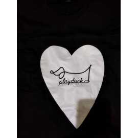 Black Playduck in White Heart Printed Shirt For Sleeping - Extra Large Size